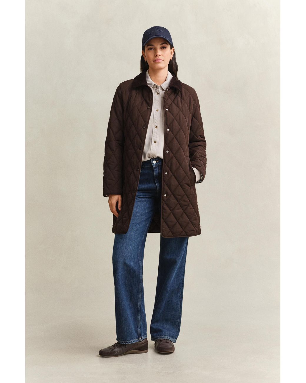 Gant Brown Fitted Quilted Coat Deep