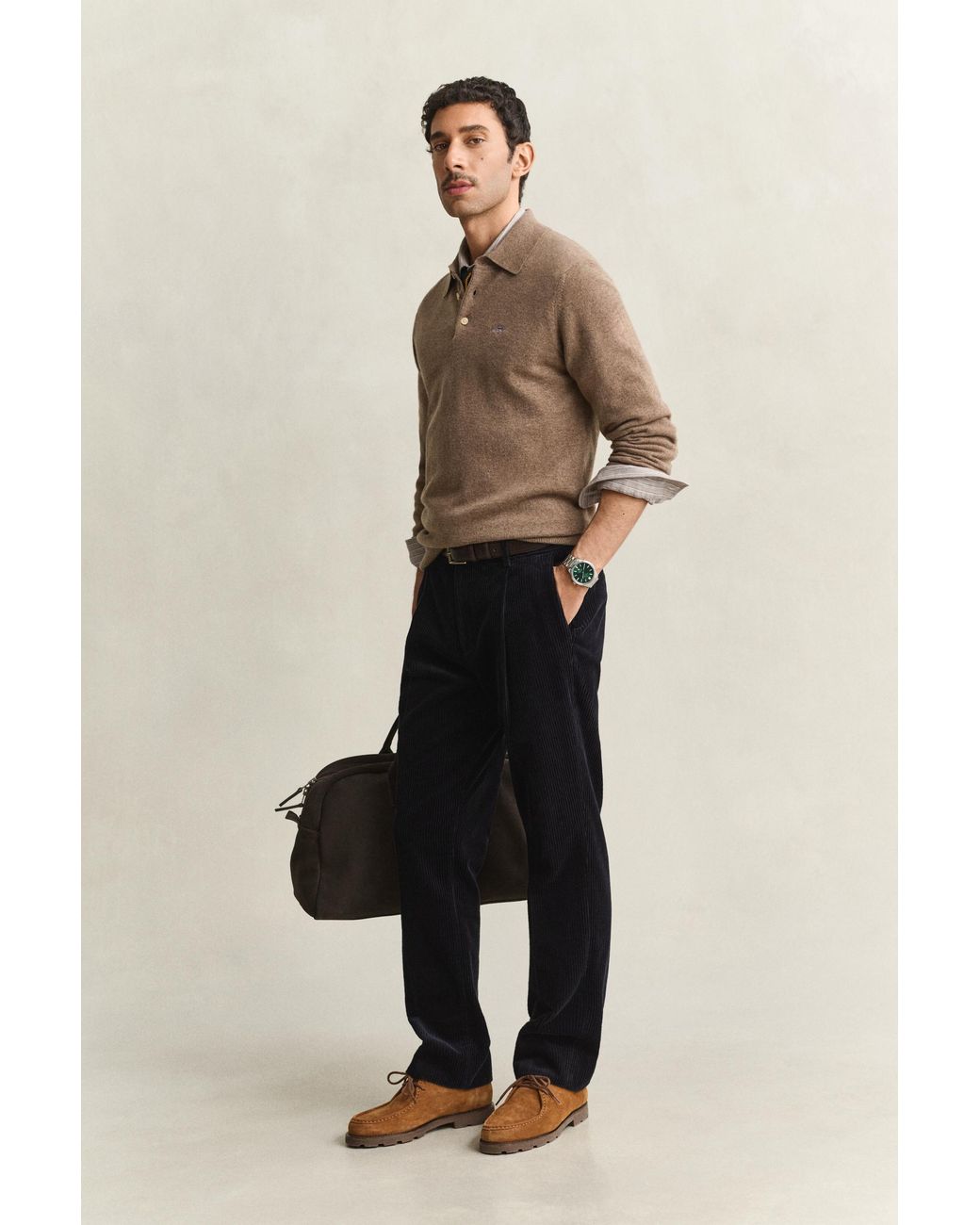Gant Natural Superfine Lambswool Polo Sweater Light Melange for men