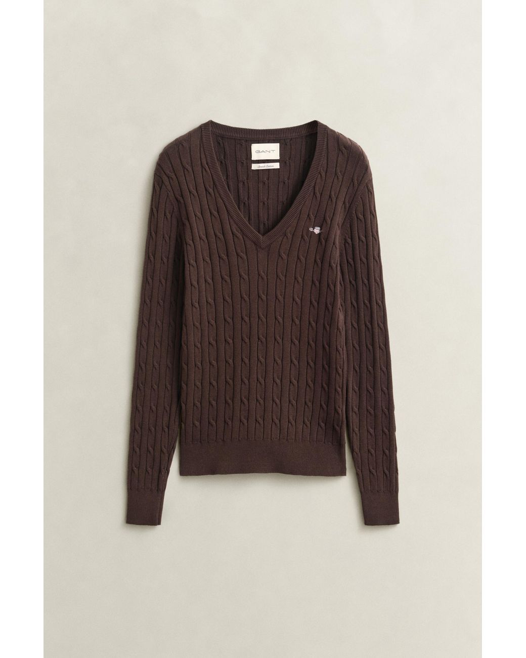 Gant Black Stretch Cotton Cable Knit V-Neck Sweater