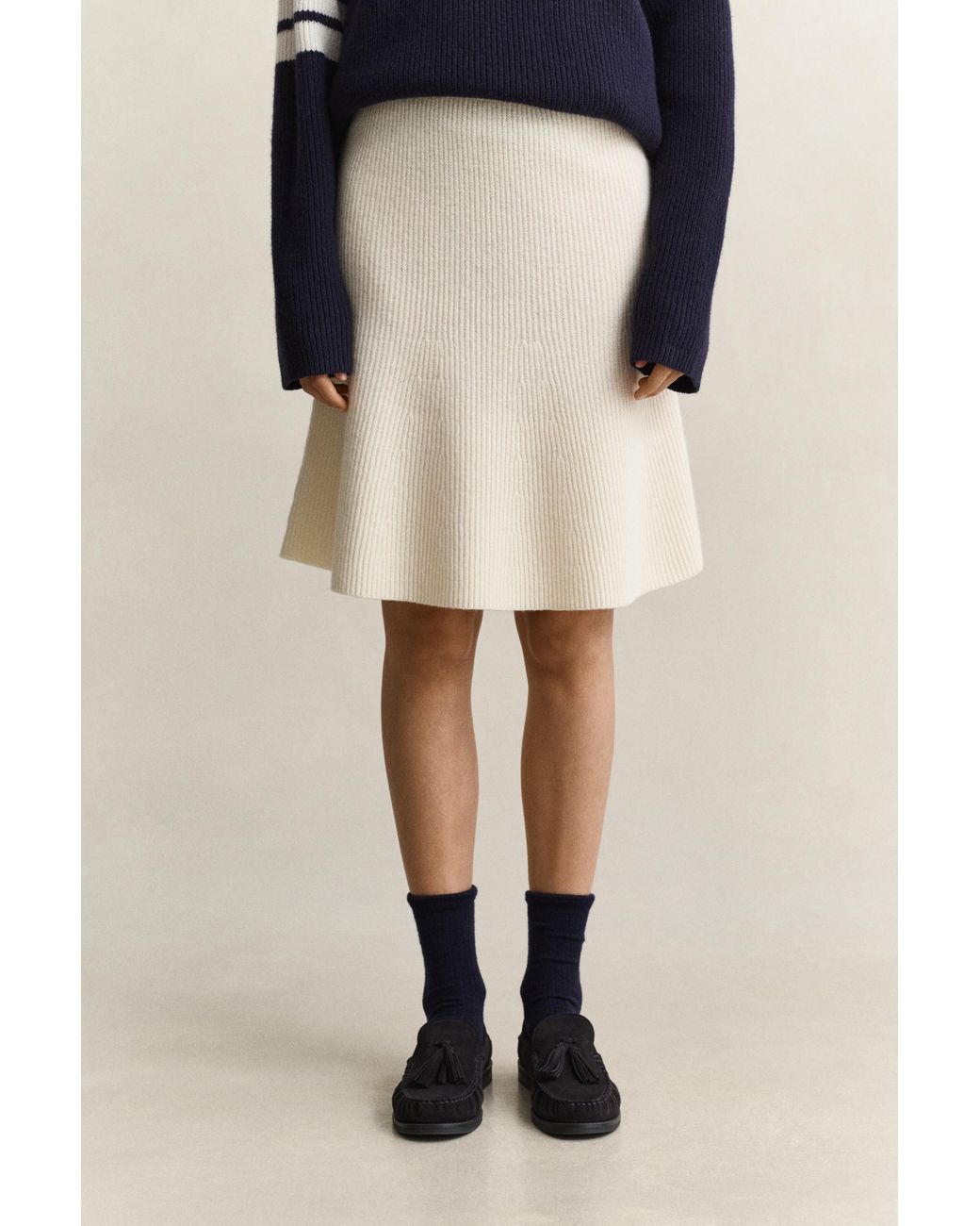 Gant Blue Wool Knitted Skirt Cream