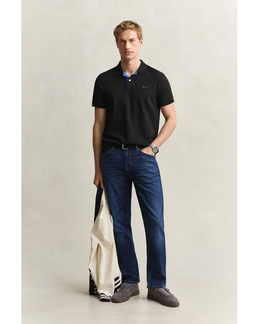 Gant Black Regular Fit Short Sleeve Contrast Pique Rugger Colour: 5 for men