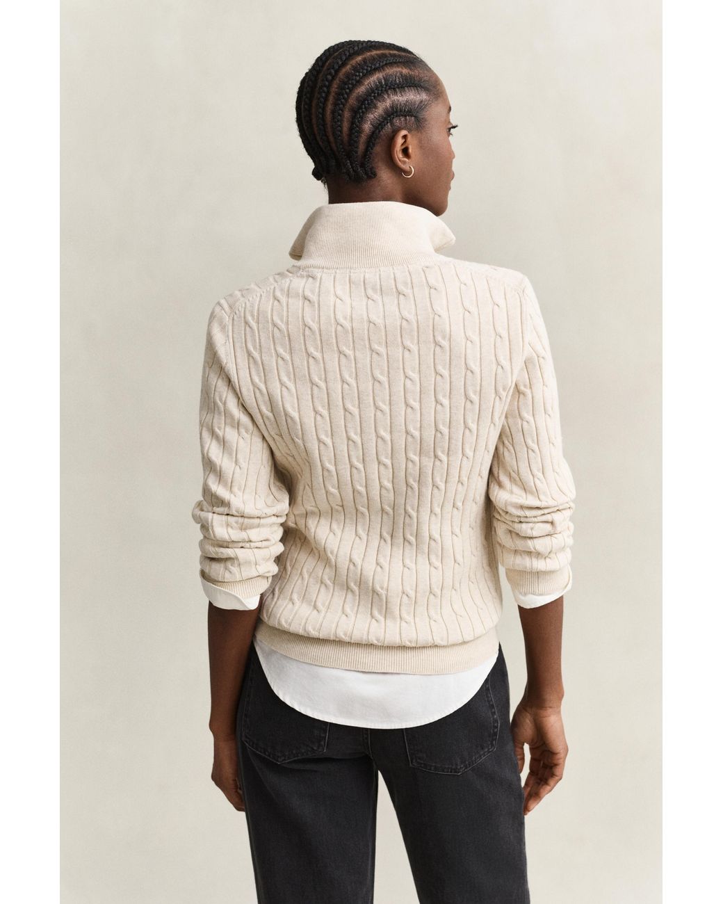Gant Natural Stretch Cable Knit Half-Zip Sweater