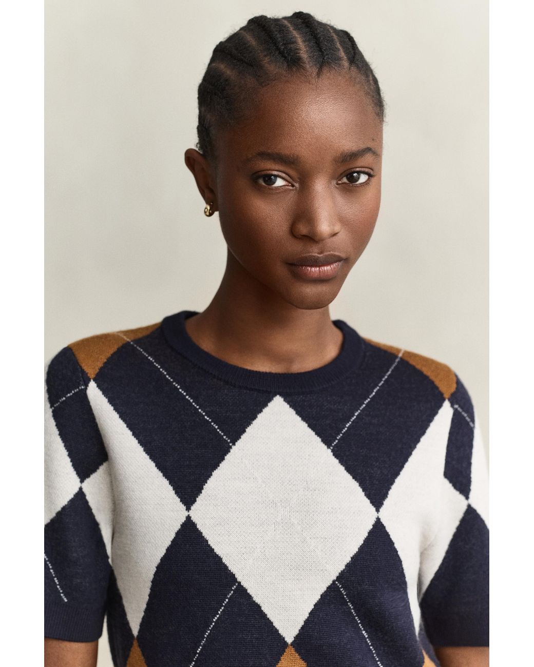 Gant Blue Wool Argyle Short Sleeve Sweater Evening