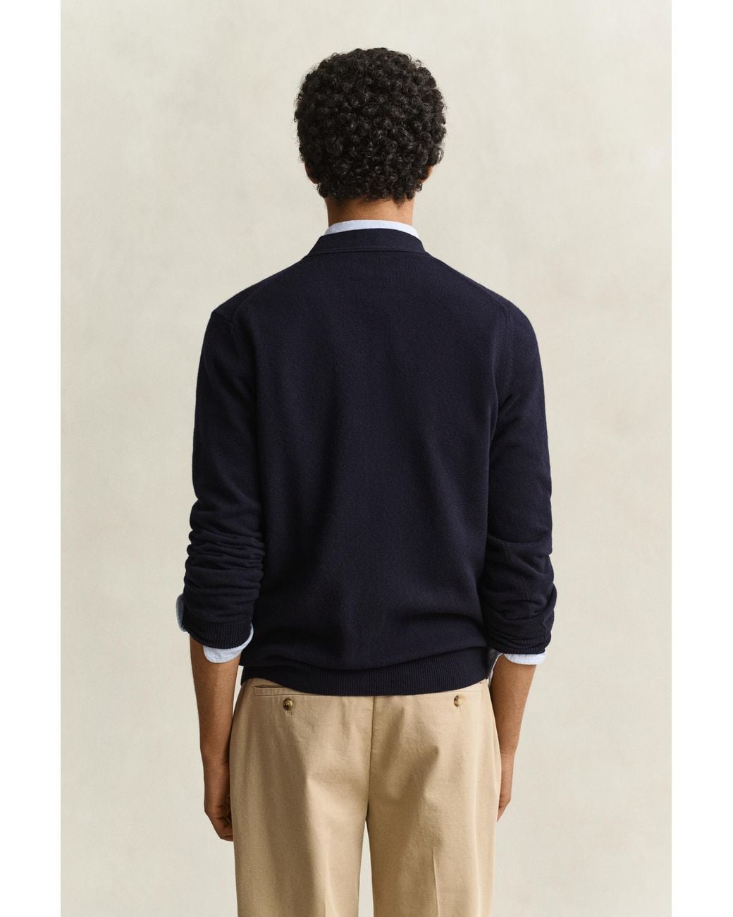 Gant Blue Lambswool V-Neck Cardigan Marine for men