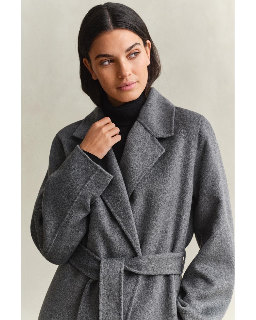 Gant Gray Handstitched Belted Coat Charcoal Melange
