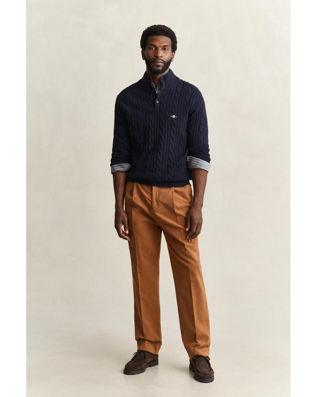 Gant Blue Lambswool Cable Knit Half-Buttoned Sweater Evening for men