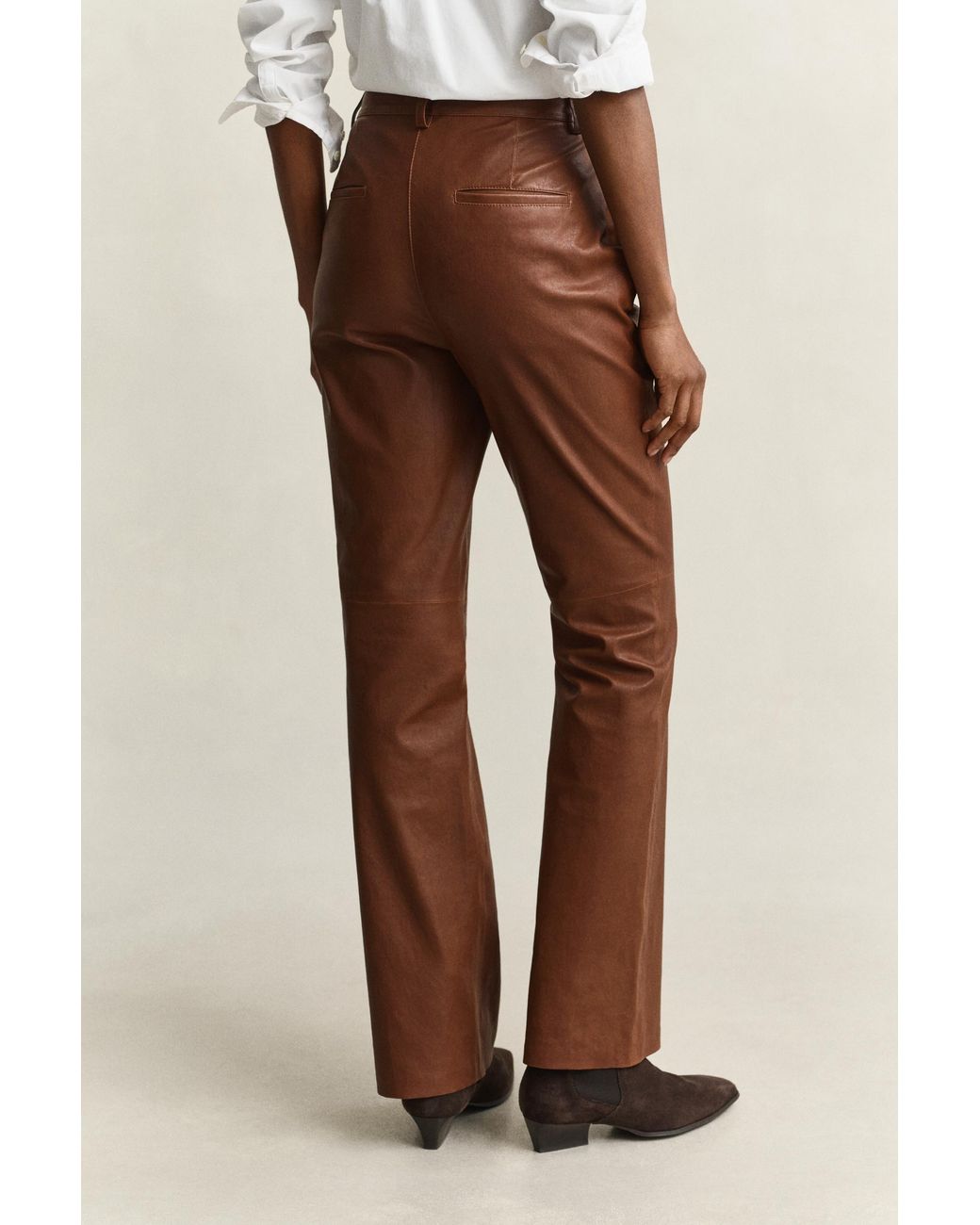 Gant Natural Flared Leather Pants Mahogany