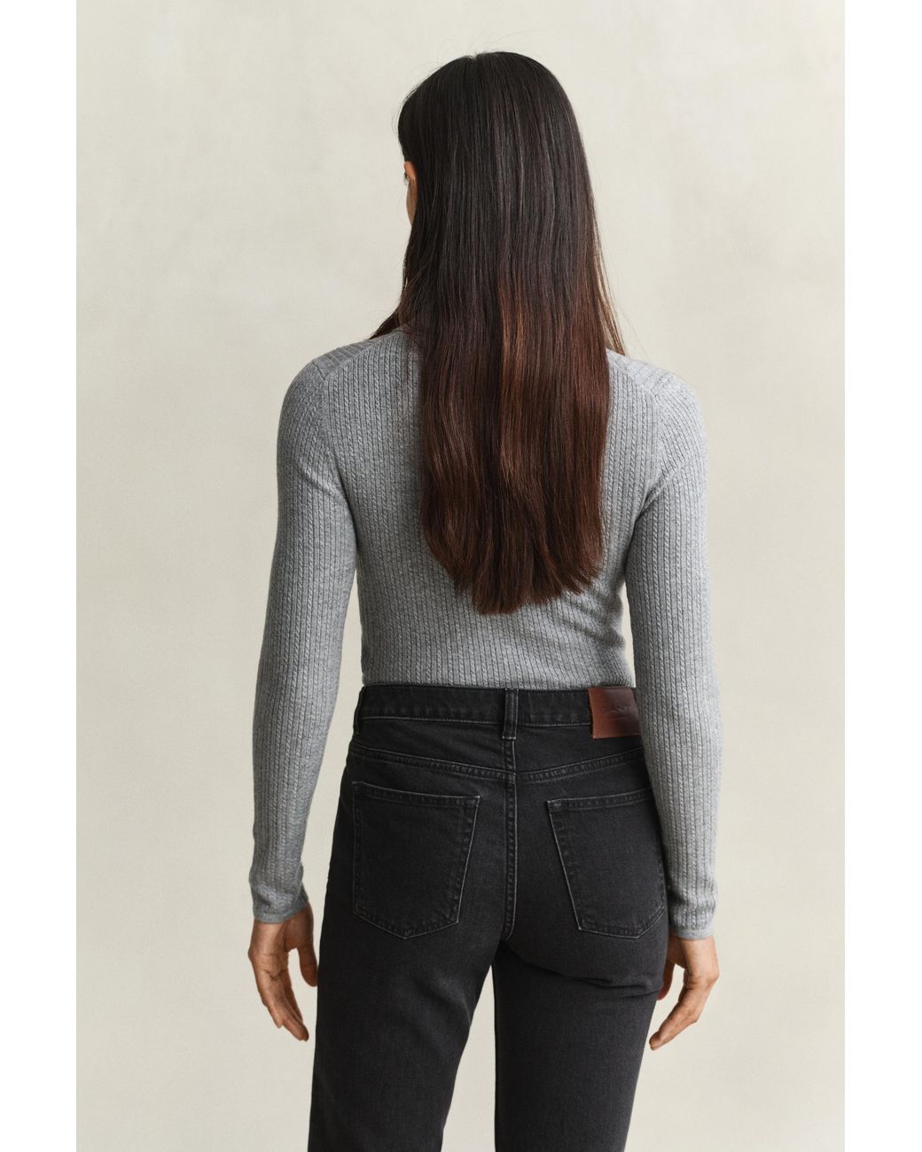 Gant Gray Cable Knit Top Melange