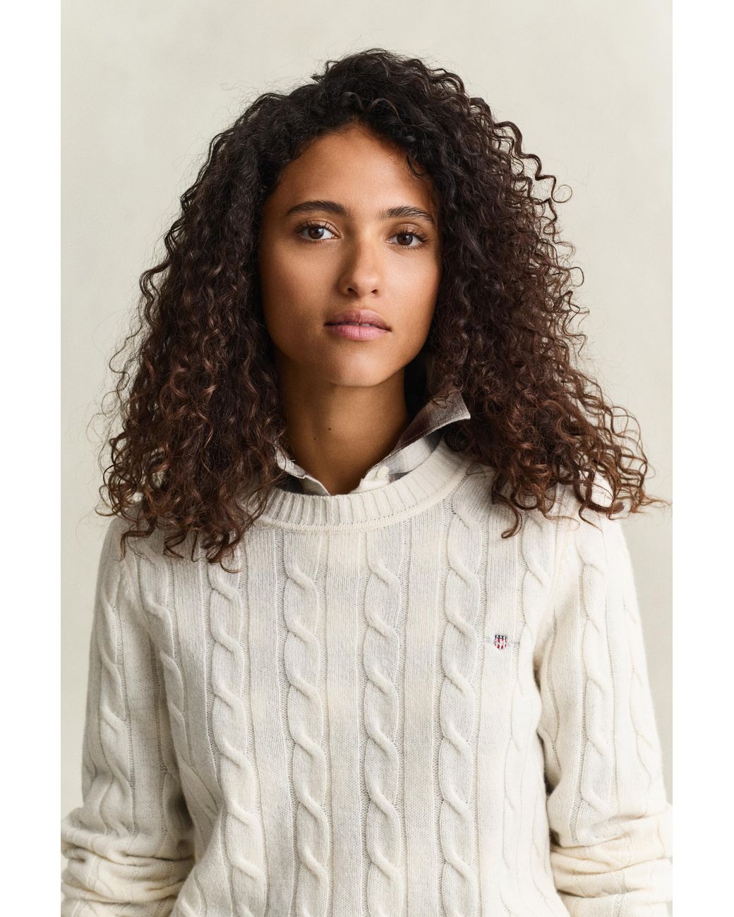 Gant Natural Lambswool Cable Knit Sweater Cream