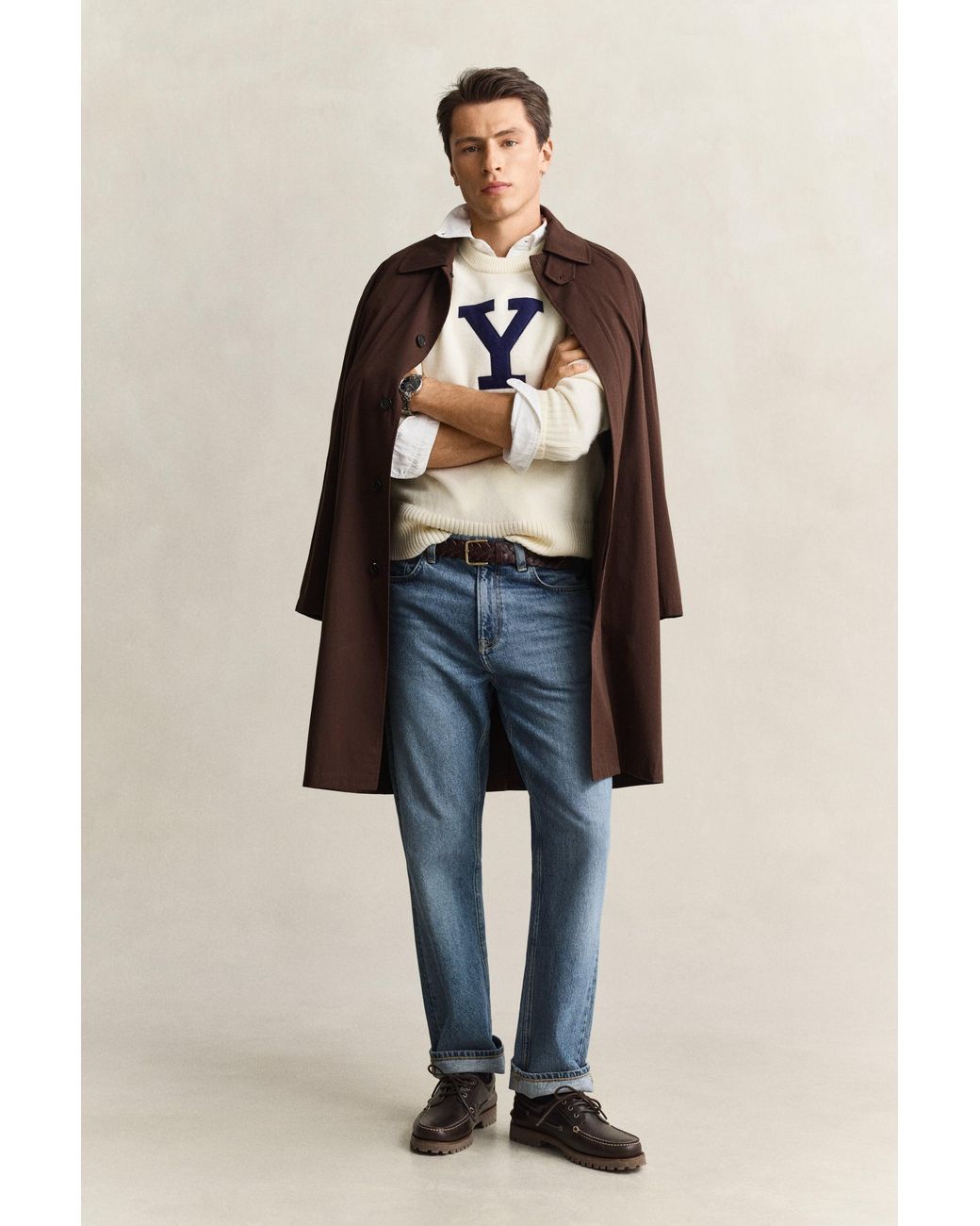 Gant Blue X Yale Merino Wool Sweater Cream for men