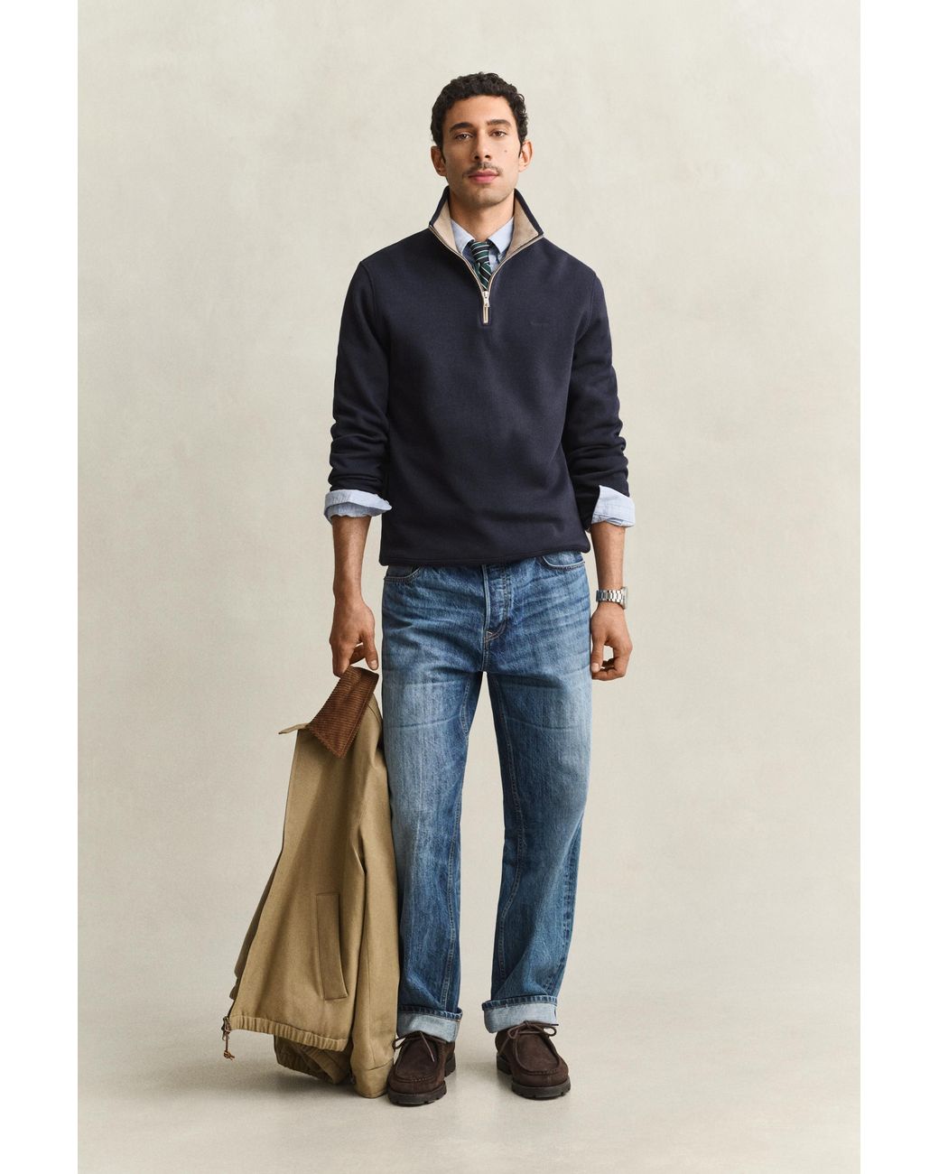 Gant Blue Sacker Rib Half-Zip Sweatshirt Evening for men