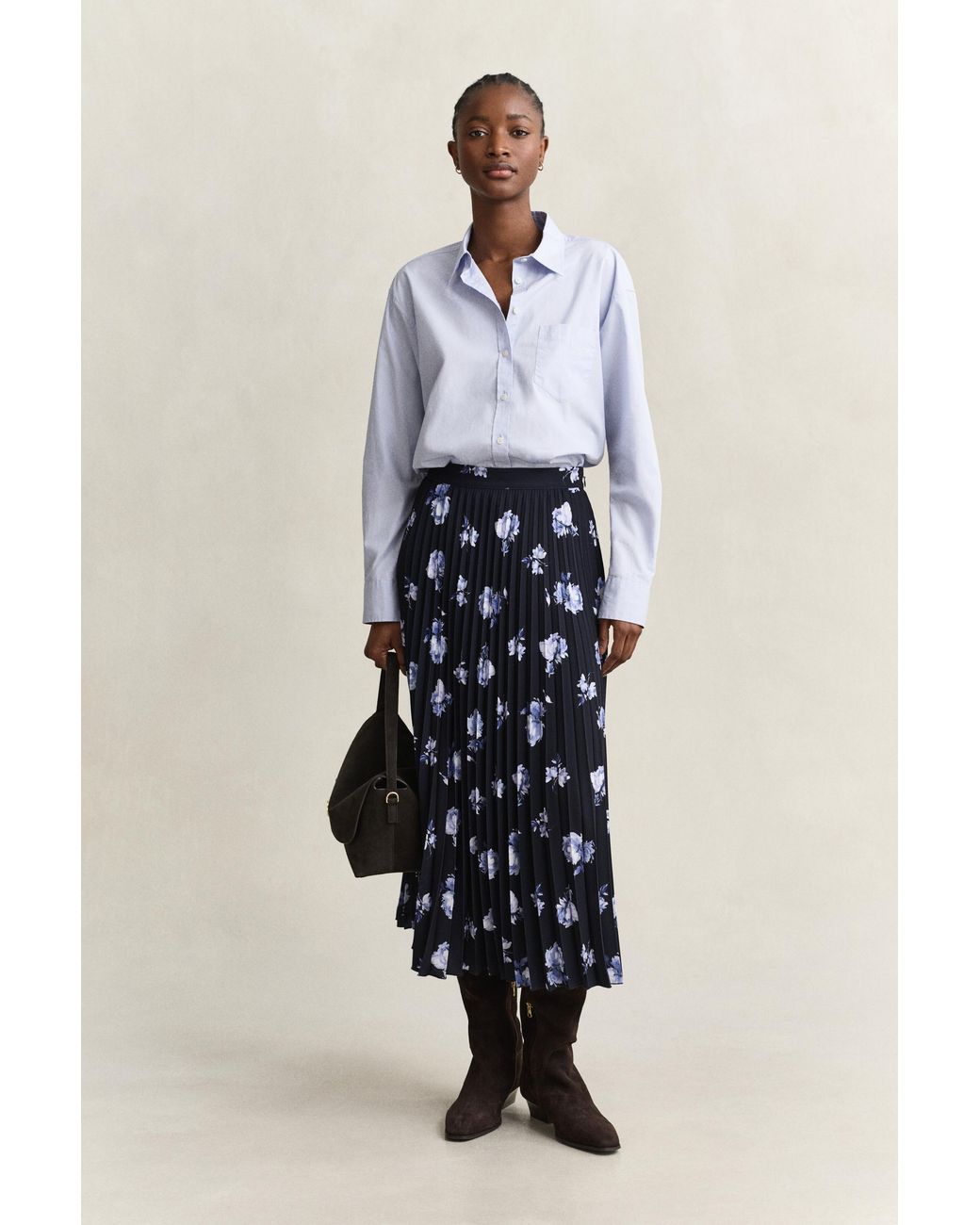 Gant Blue Floral Print Pleated Skirt Evening