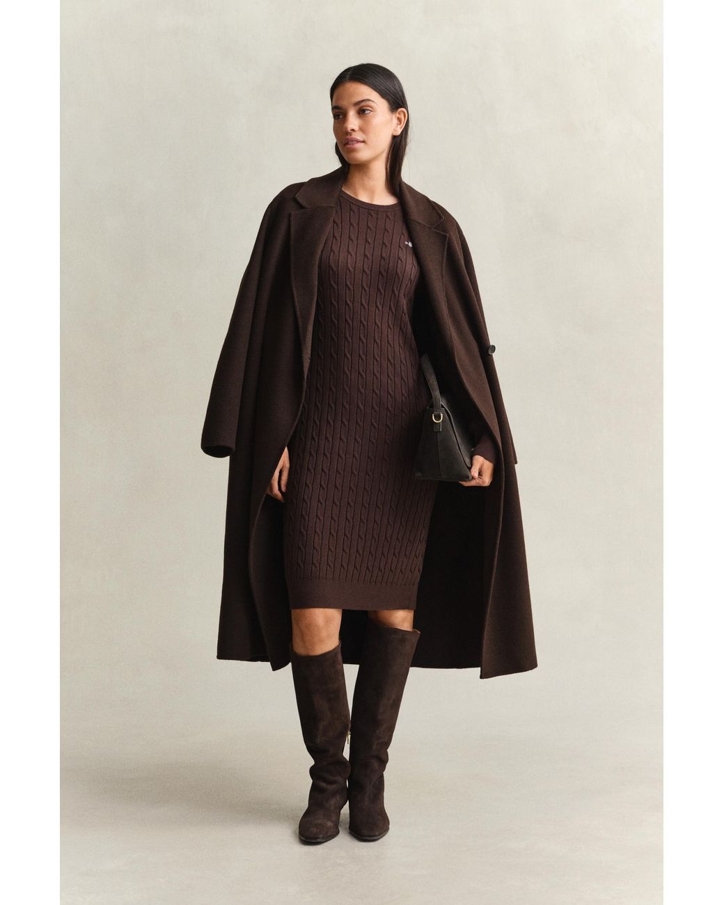 Gant Natural Stretch Cotton Cable Knit Crew Neck Dress Deep