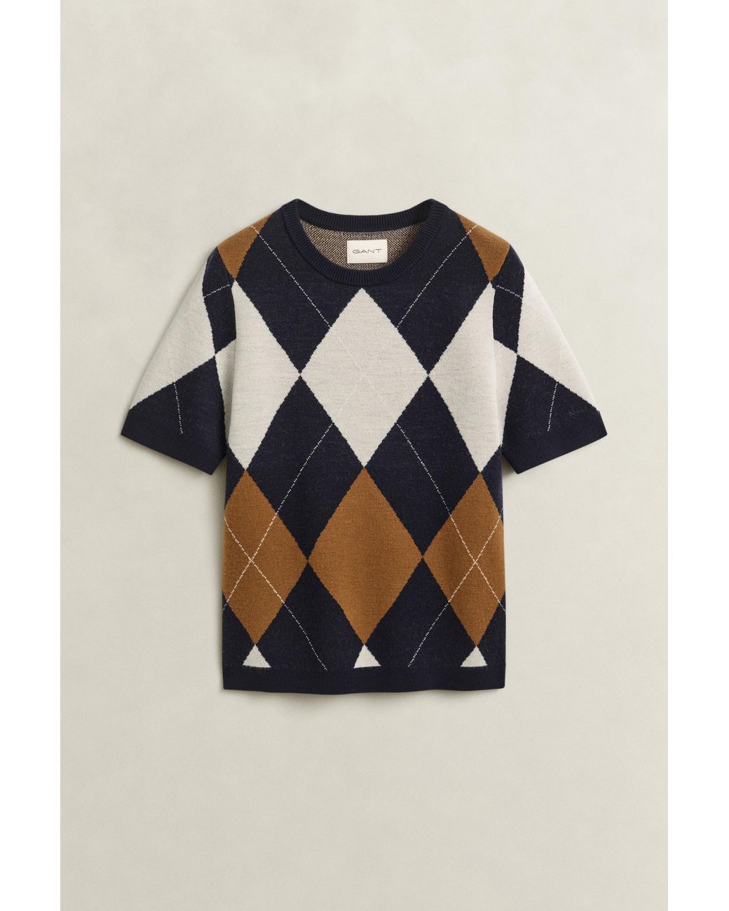 Gant Blue Wool Argyle Short Sleeve Sweater Evening