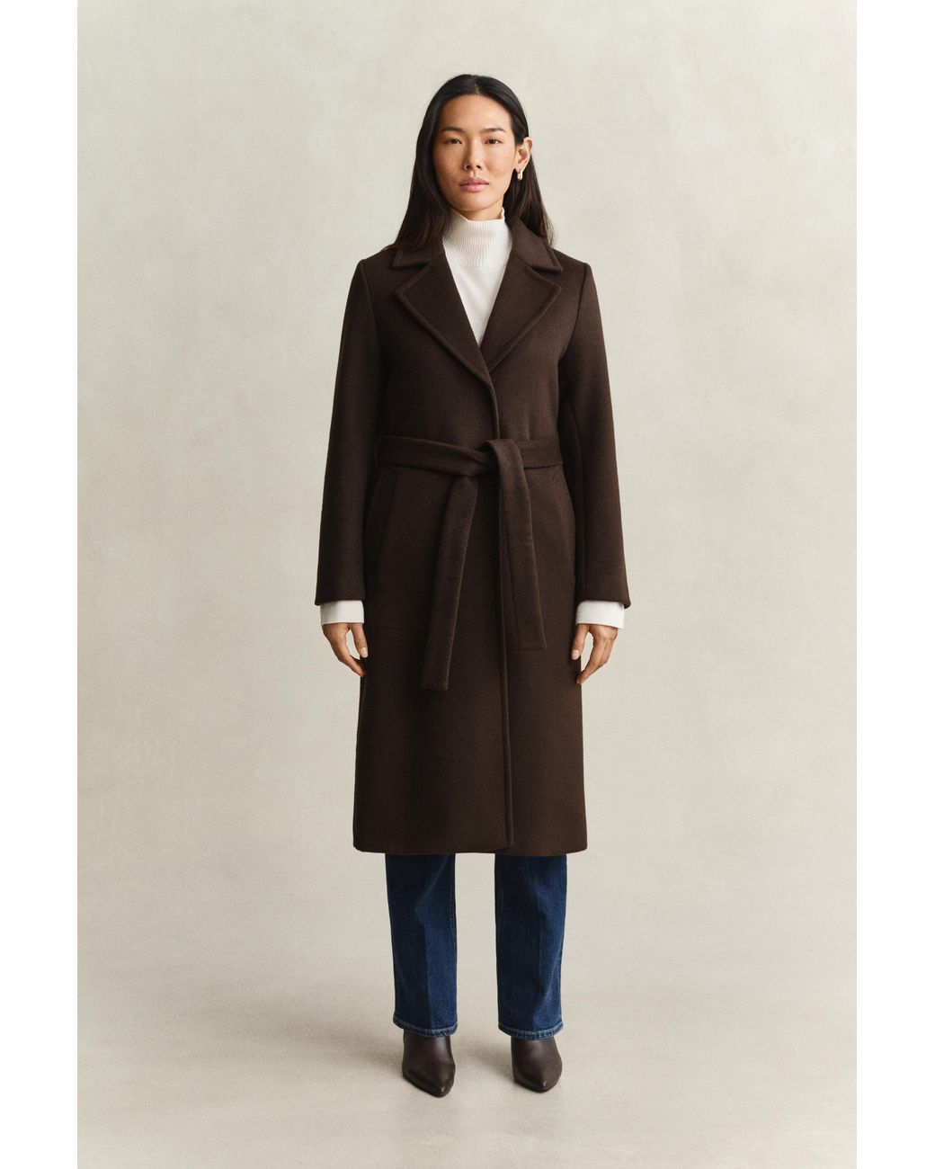 Gant Natural Belted Wool Blend Coat Deep
