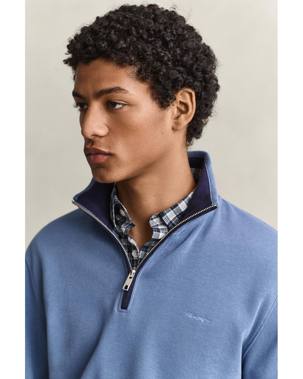 Gant Blue Sacker Rib Half-Zip Sweatshirt for men