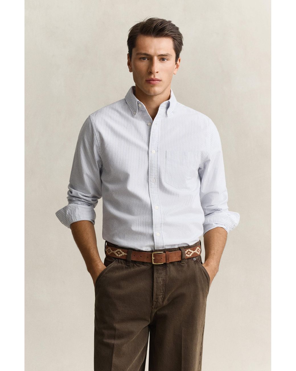 Gant White Striped Brushed Oxford Shirt Clear Sky for men