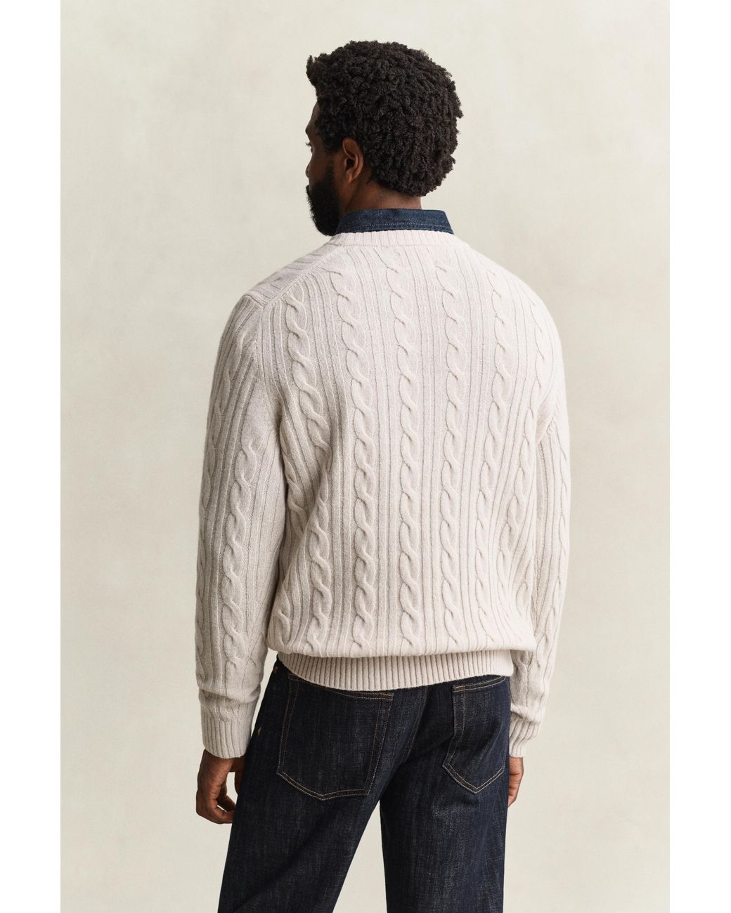 Gant Natural Lambswool Cable Knit Crew Neck Sweater for men