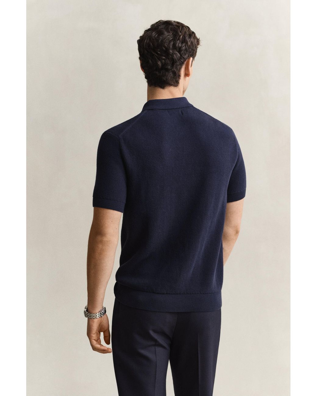 Gant Blue Ribbed Cotton Polo Sweater Evening for men