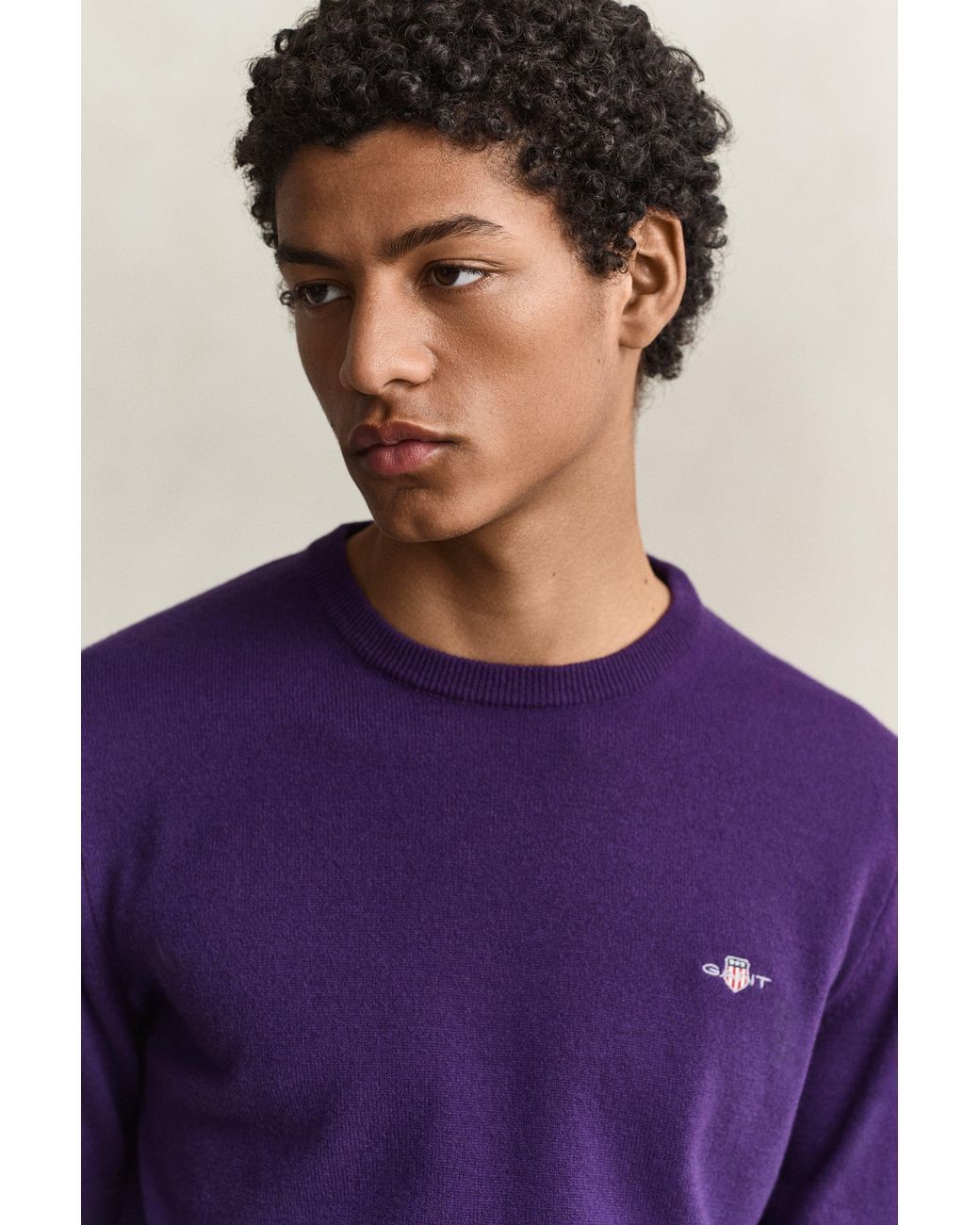 Gant Purple Lambswool Crew Neck Sweater for men