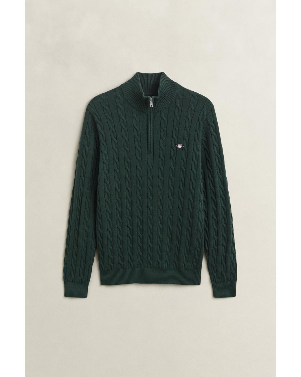 Gant Green Cotton Cable Knit Half-Zip Sweater Tartan for men