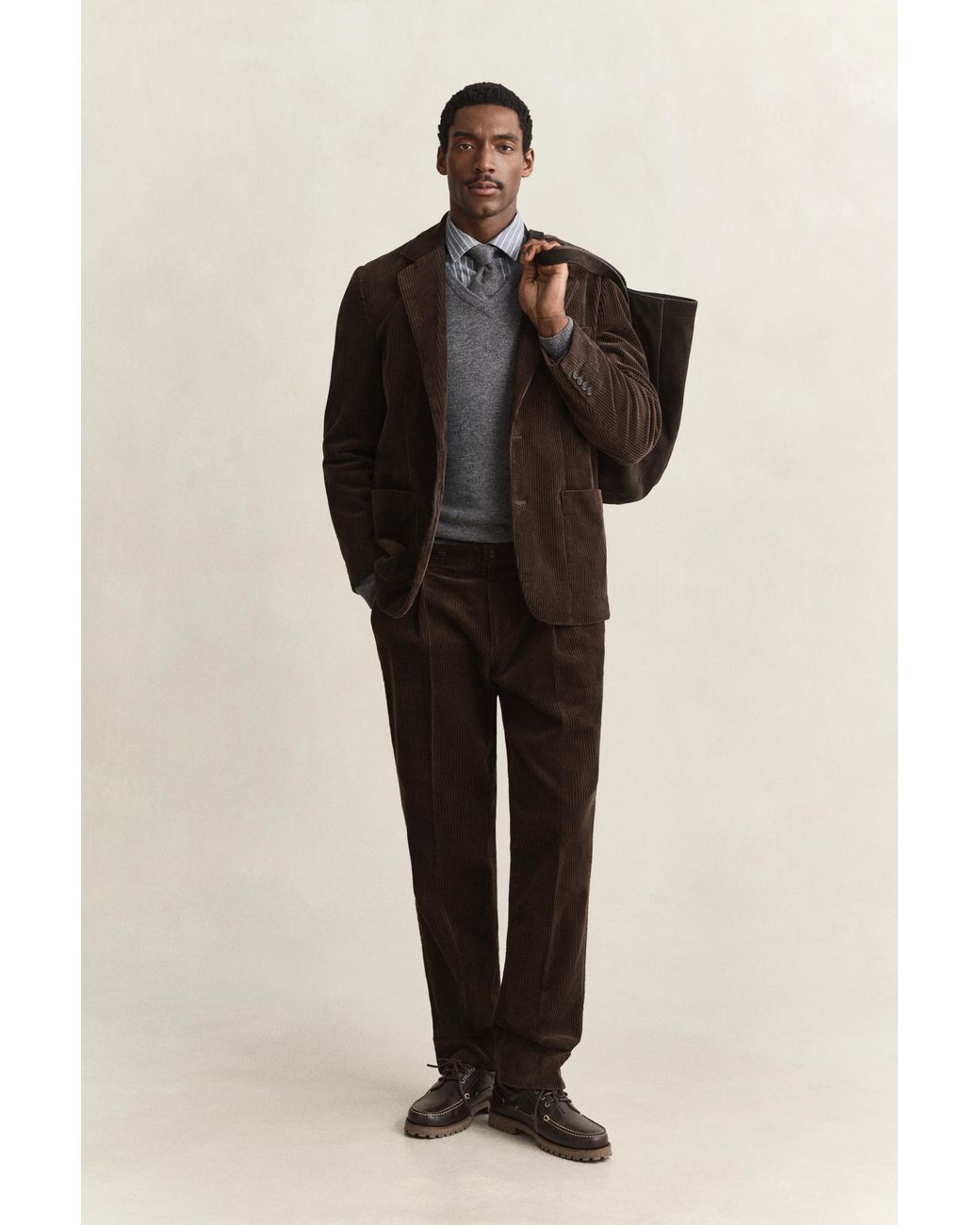 Gant Gray Lambswool V-Neck Sweater Charcoal Melange for men