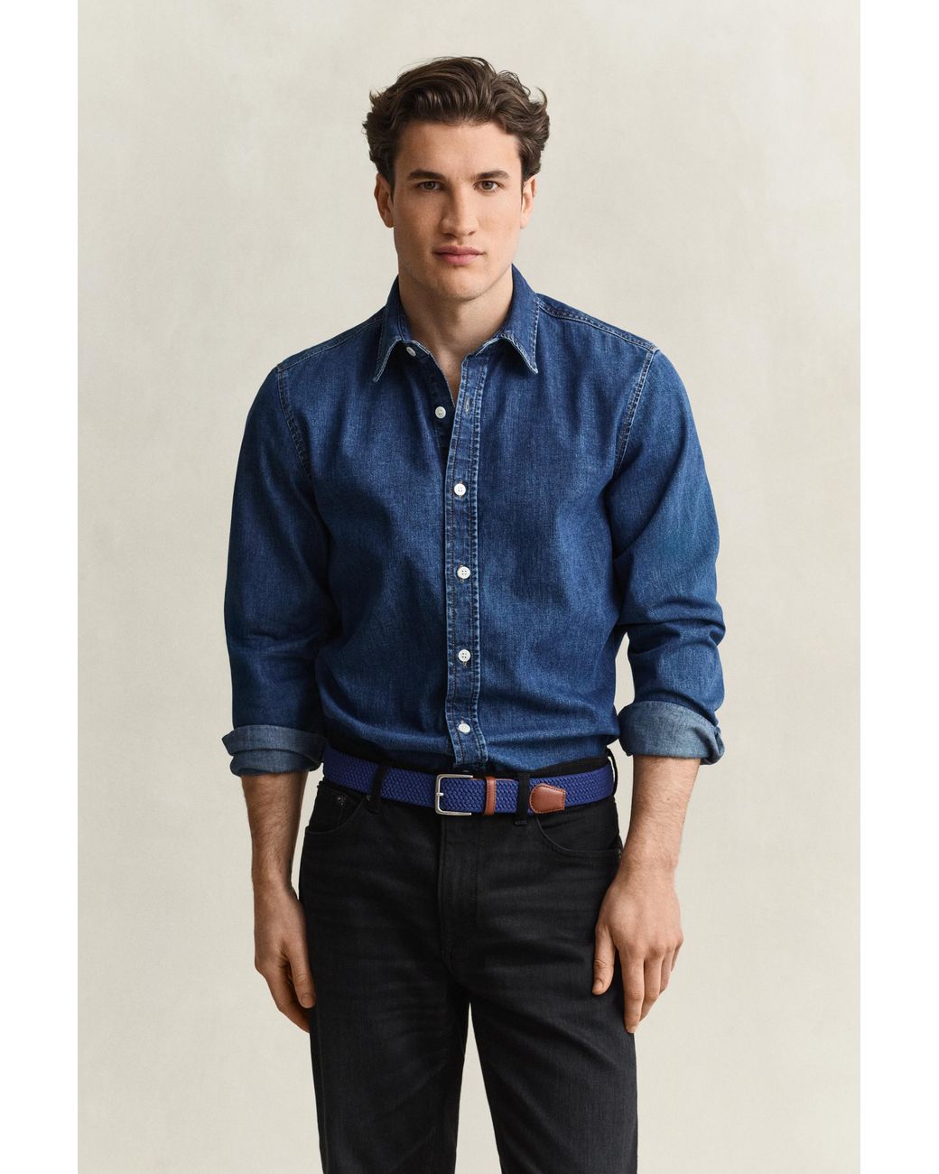 Gant Blue Denim Shirt Mid Worn In for men