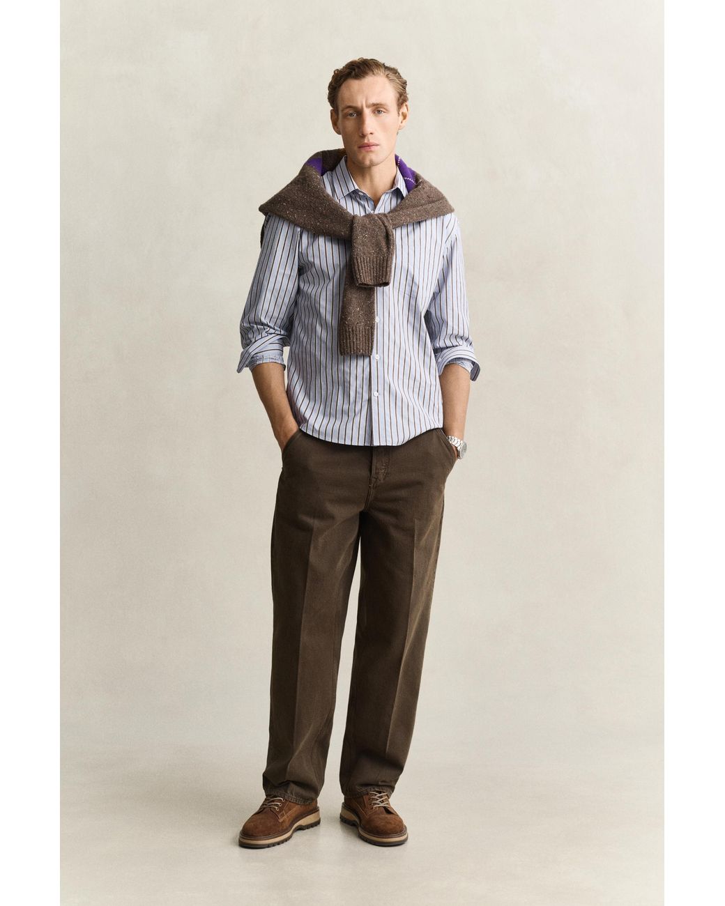 Gant Gray Dobby Striped Shirt Clear Sky for men