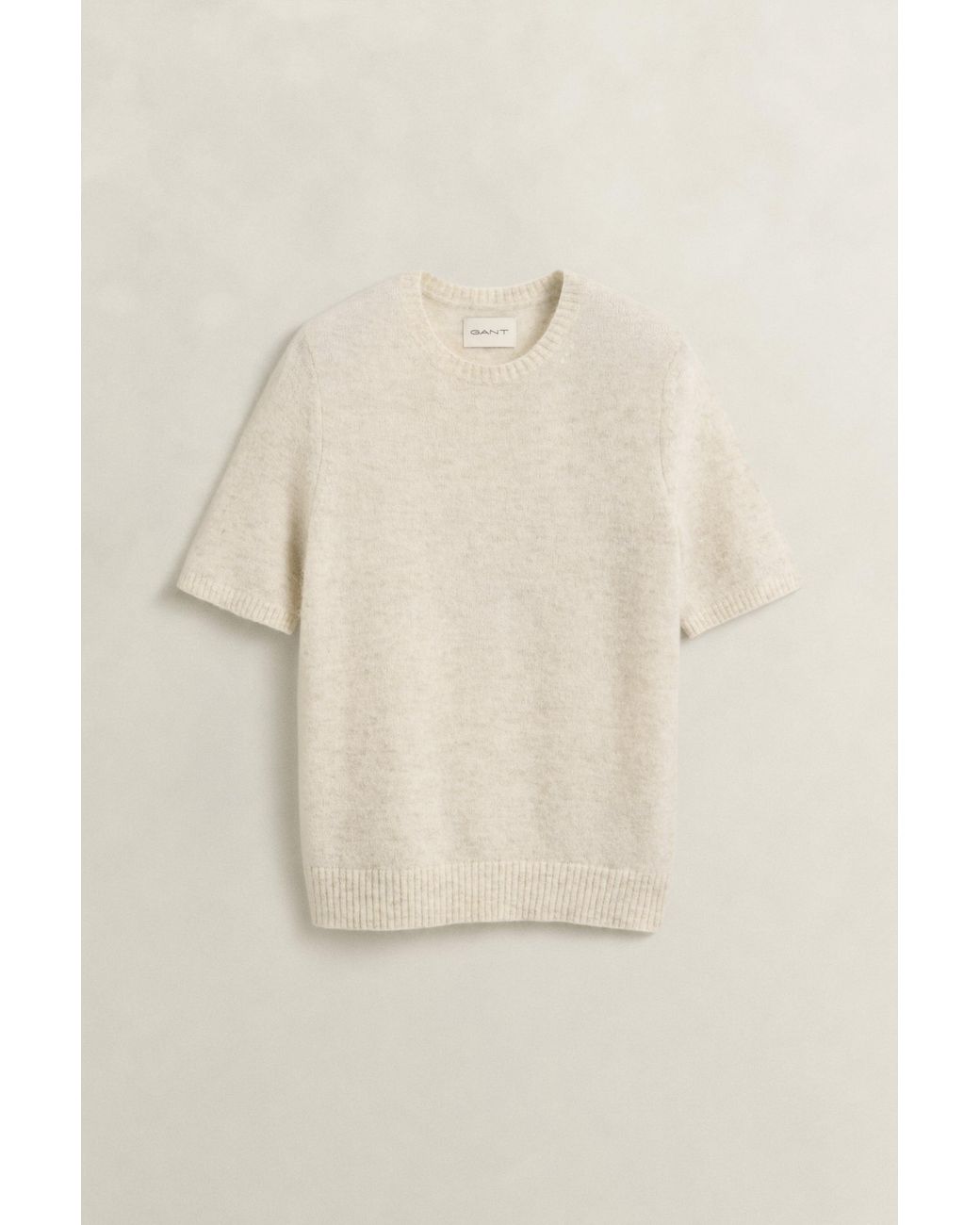 Gant Natural Alpaca Wool Blend Short Sleeve Sweater Light Melange
