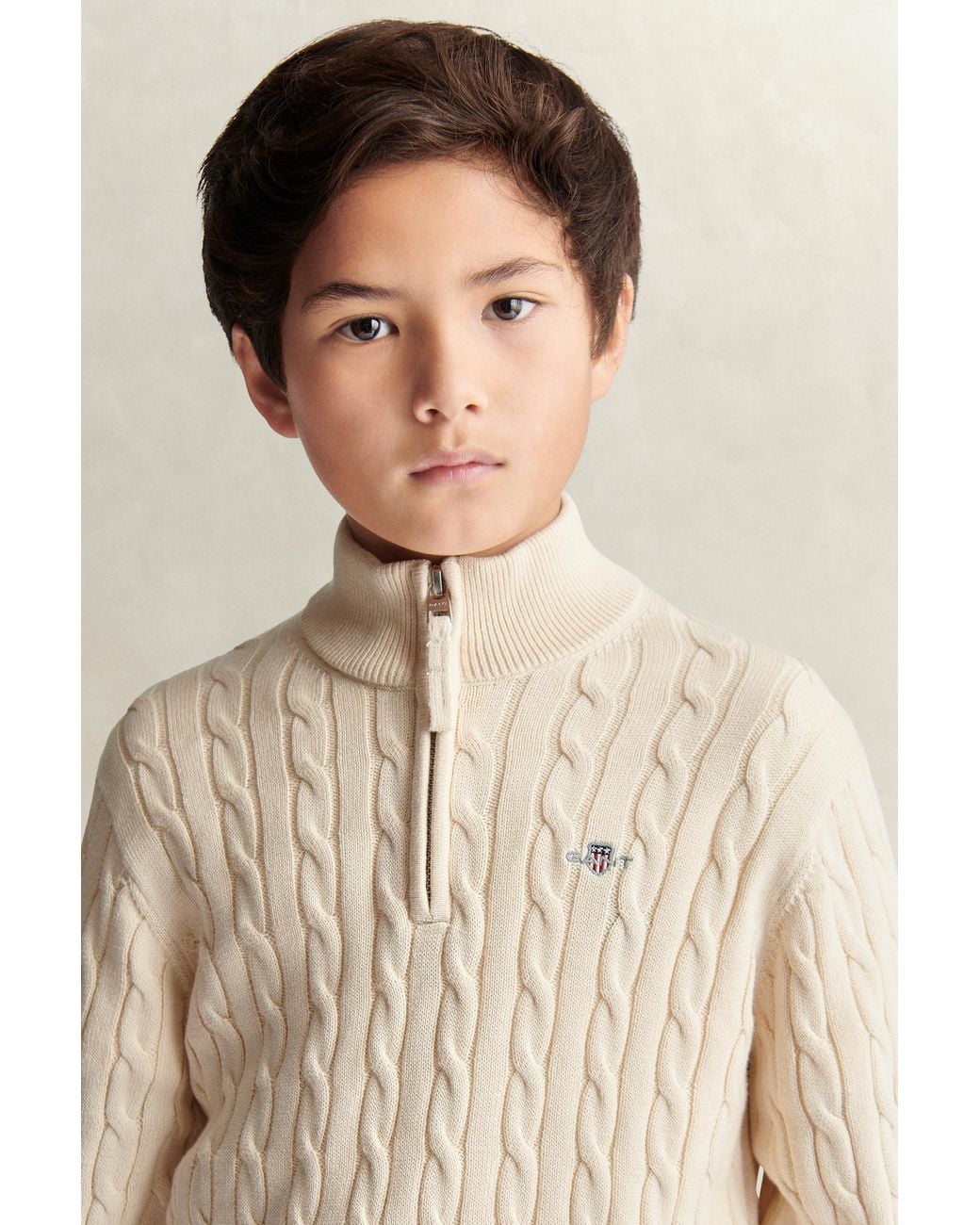 Gant Natural Teens Teen Boys Shield Cable Knit Half-Zip Sweater for men