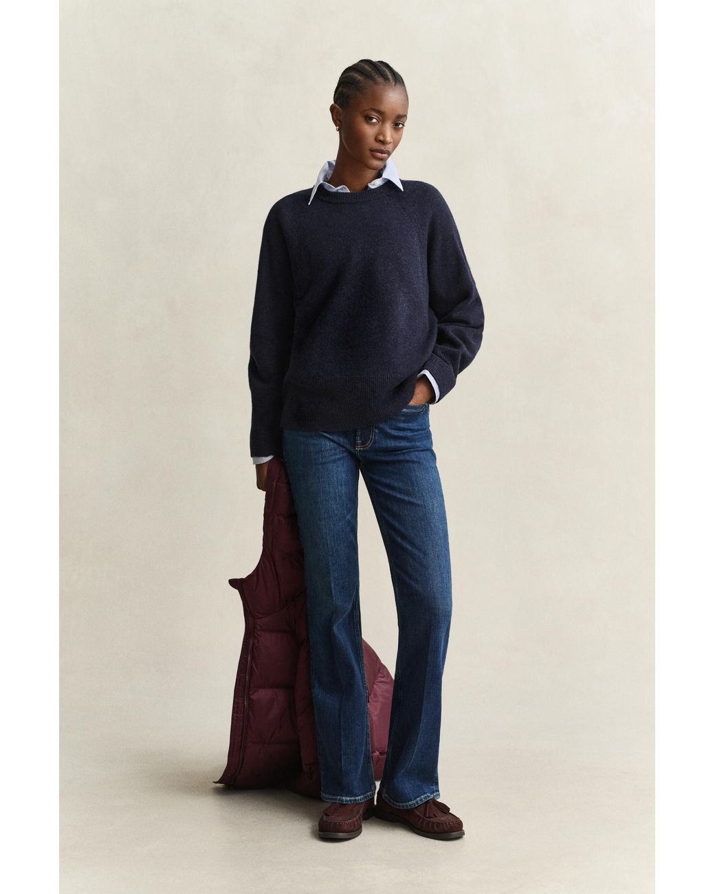 Gant Blue Wool Cashmere Crew Neck Sweater Evening