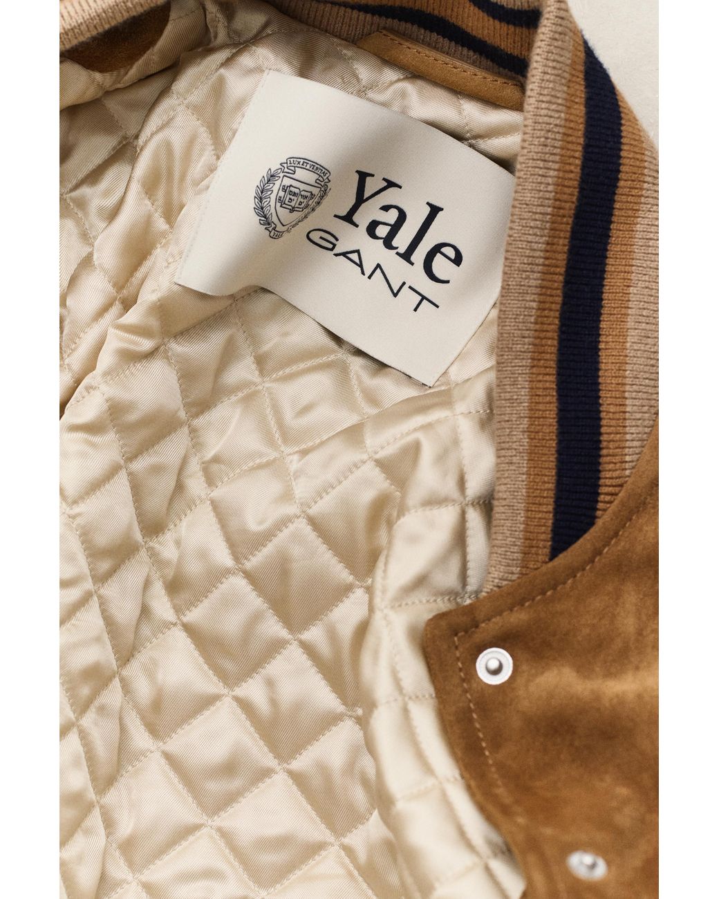 Gant Blue X Yale Suede Varsity Jacket Roasted Walnut