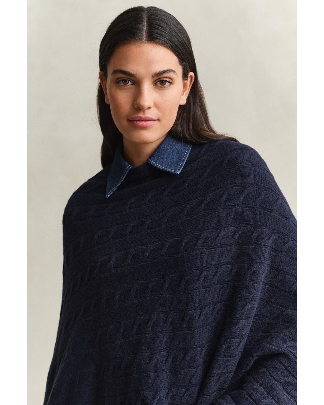 Gant Blue Wool Cable Knit Poncho Evening