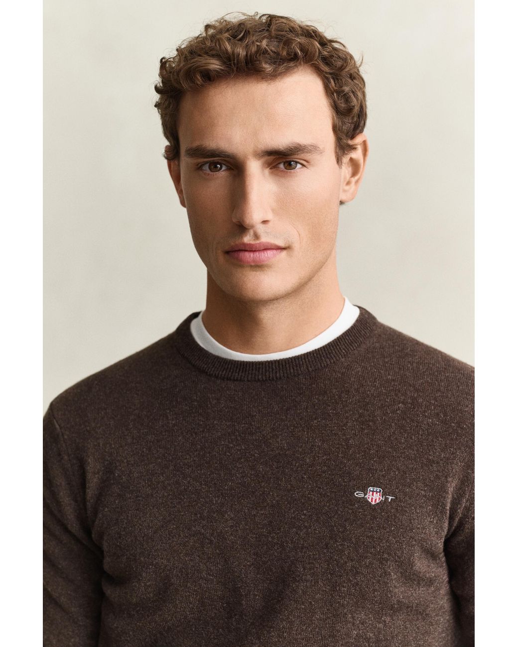 Gant Brown Lambswool Crew Neck Sweater Dark Melange for men
