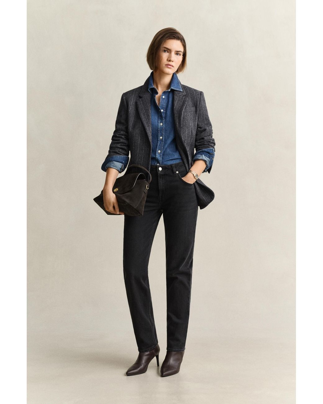 Gant Blue Pinstriped Hourglass Blazer Charcoal Melange
