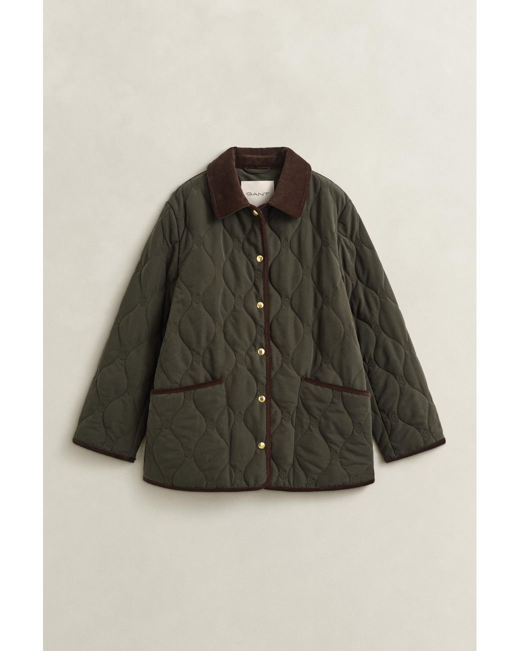 Gant Brown Monogram Quilted Jacket Dark Moss