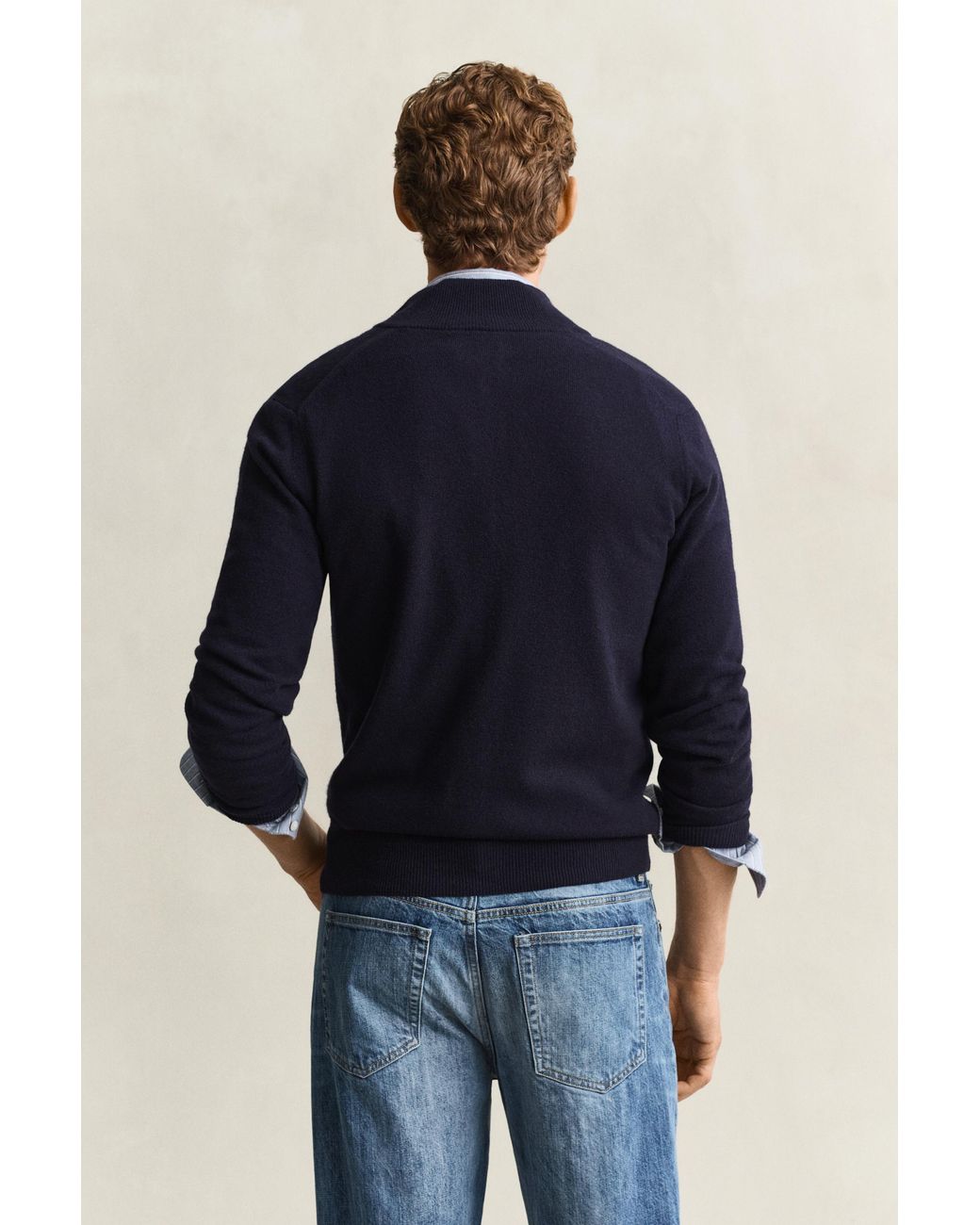 Gant Blue Lambswool Zip Cardigan Marine for men