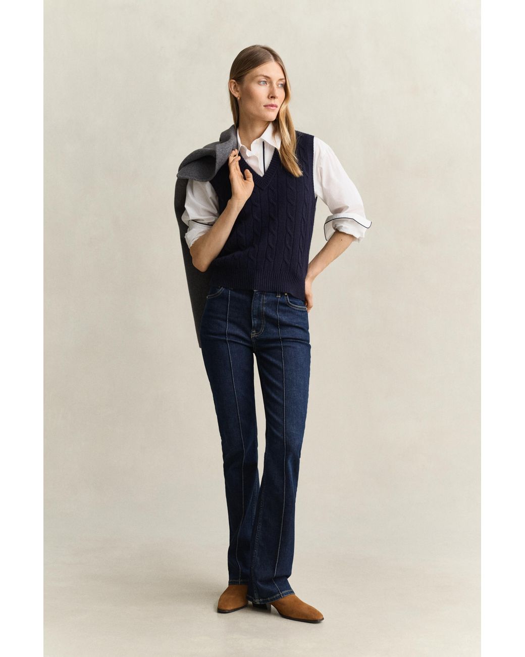 Gant Blue Lambswool Cable Knit Vest Evening