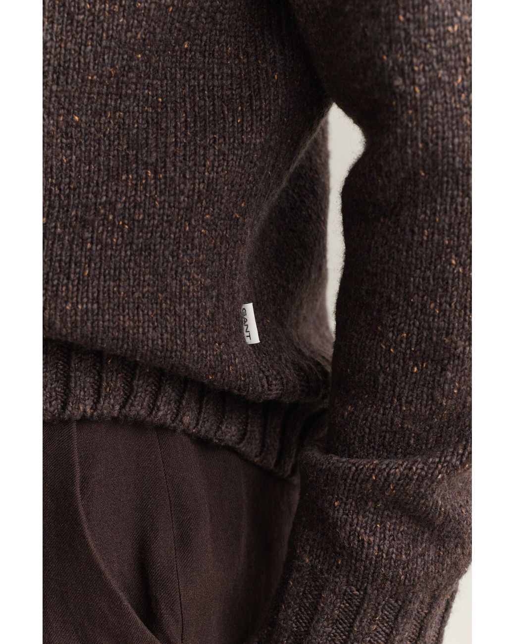 Gant Brown Wool Silk Blend Polo Sweater Dark Melange for men