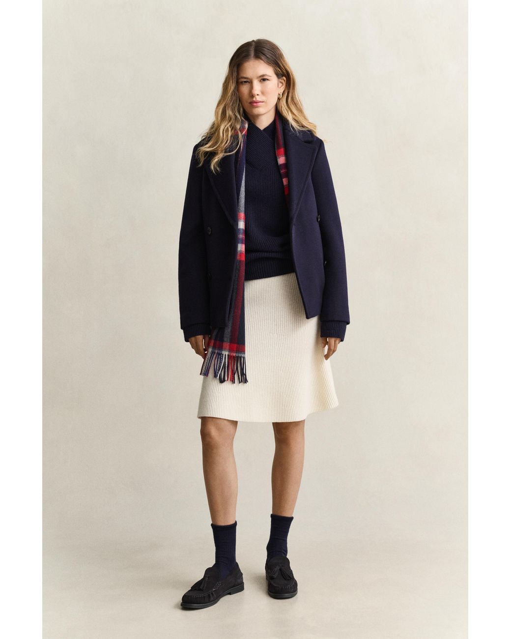 Gant Blue Wool Knitted Skirt Cream