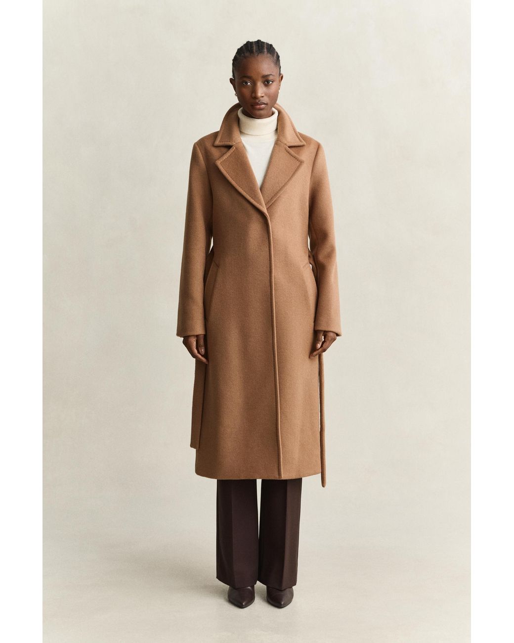 Gant Natural Belted Wool Blend Coat Roasted Walnut