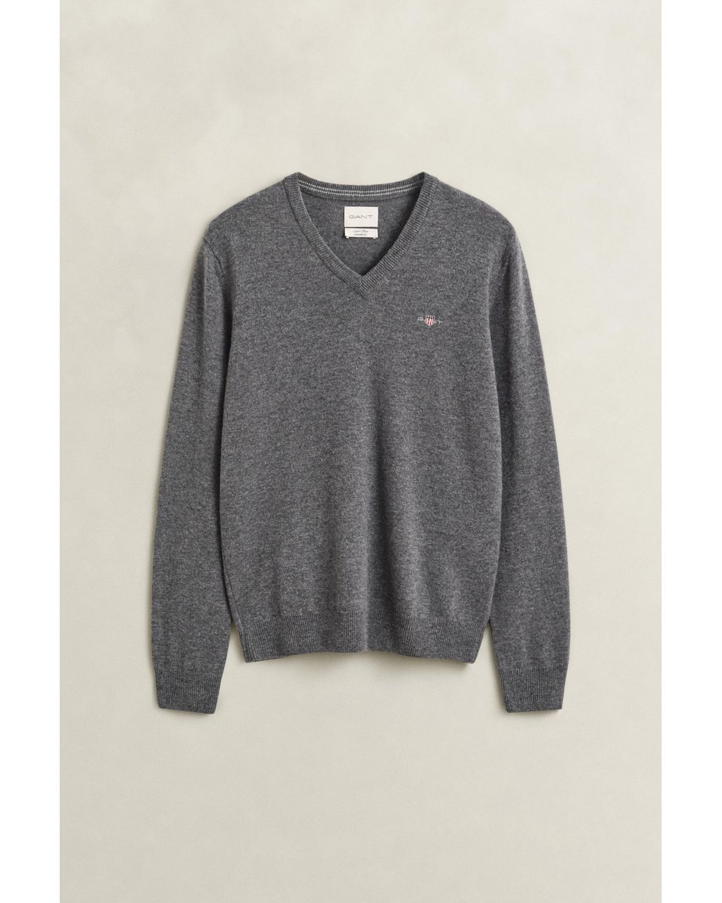 Gant Gray Lambswool V-Neck Sweater Charcoal Melange for men