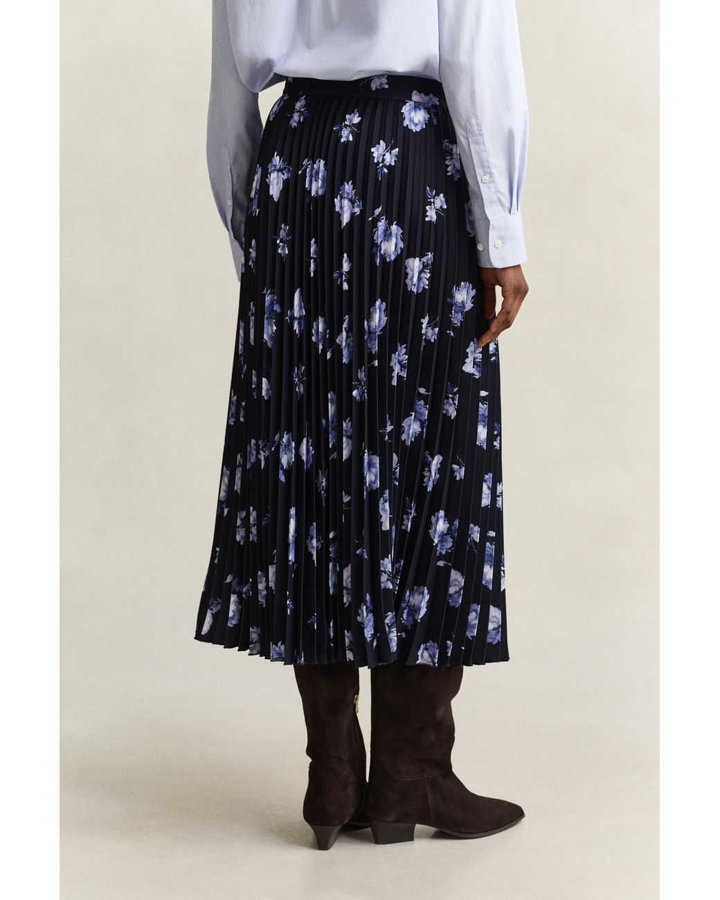 Gant Blue Floral Print Pleated Skirt Evening