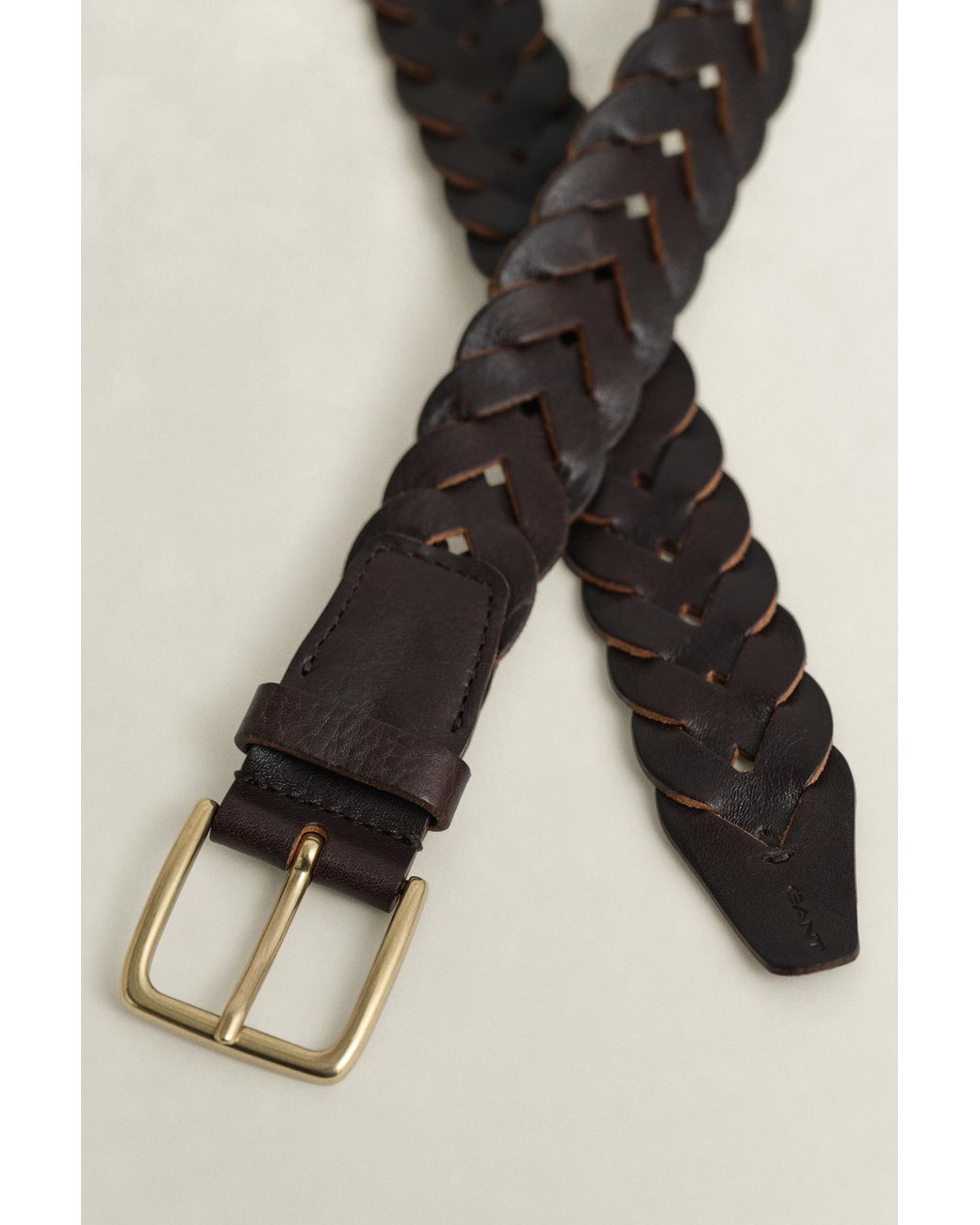 Gant Black Braided Leather Belt Mahogany for men