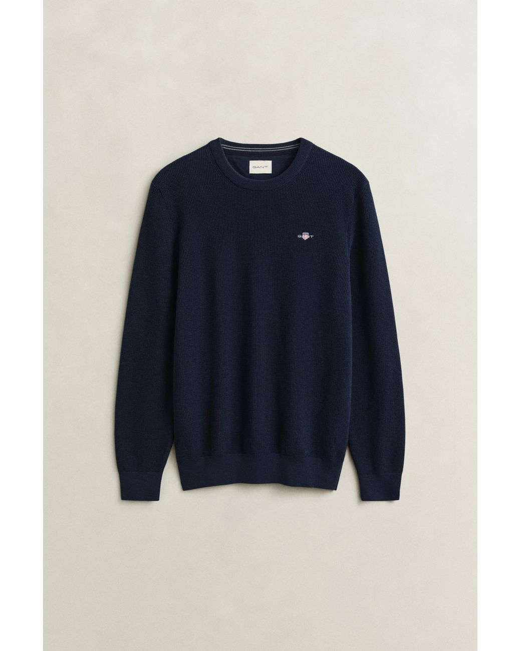 Gant Blue Textured Cotton Crew Neck Sweater Evening for men