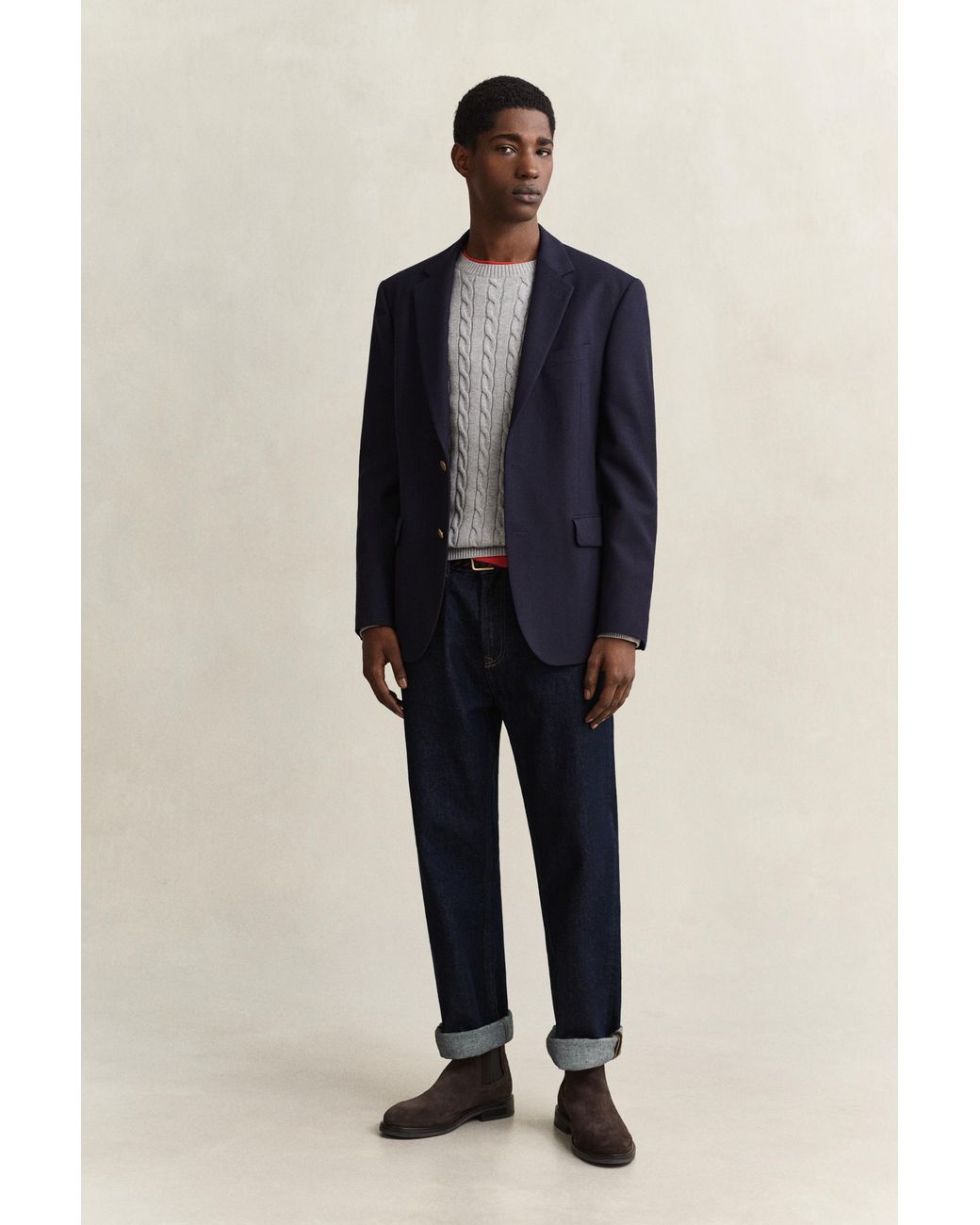 Gant Gray Classic Cable Knit Sweater Melange for men