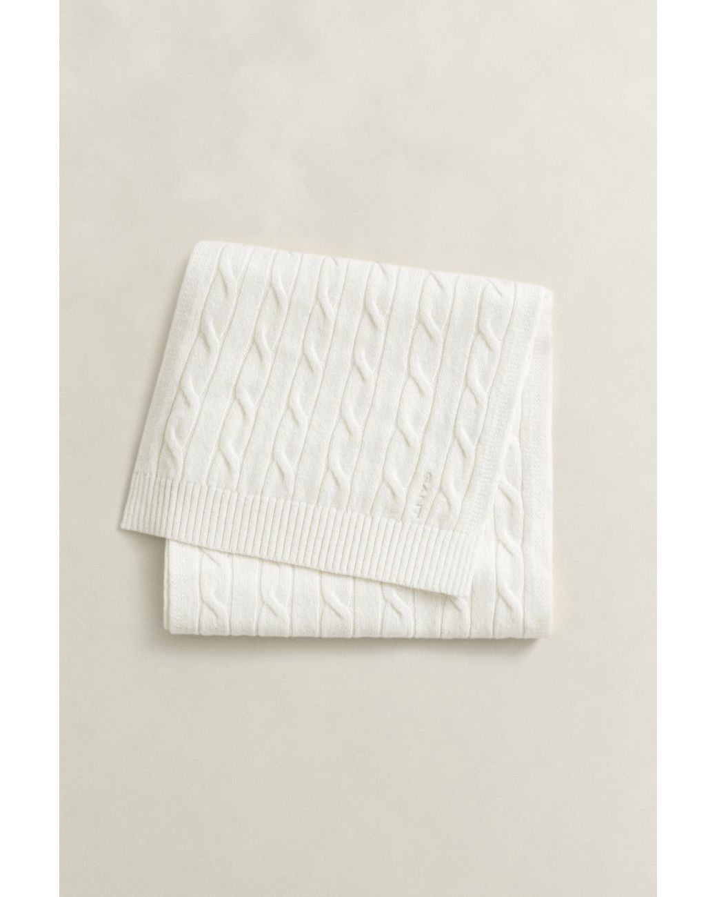 Gant Black Wool Cable Knit Scarf Cream