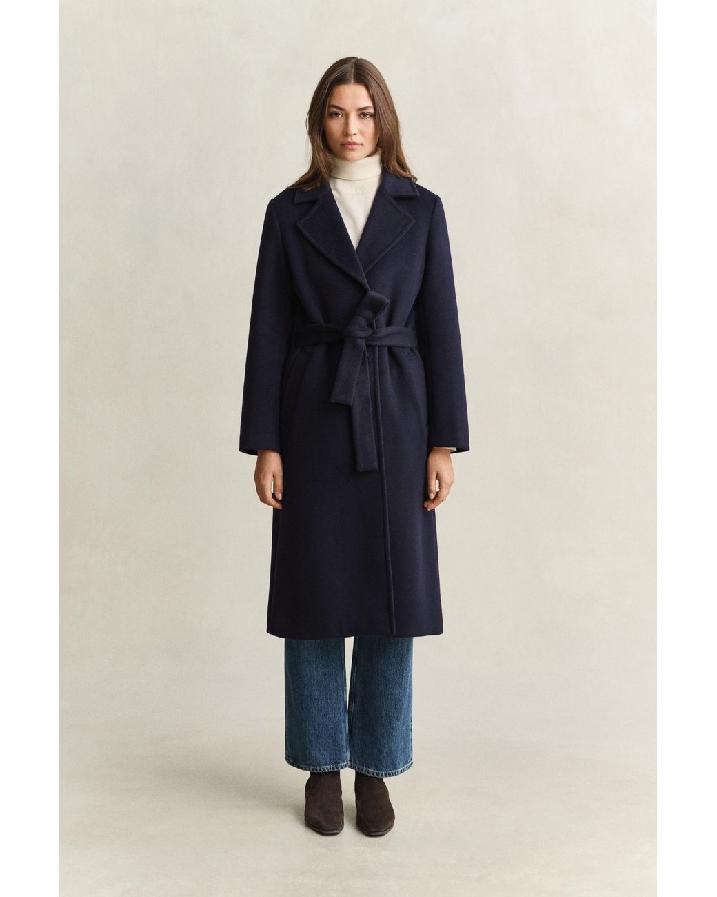 Gant Blue Belted Wool Blend Coat Evening