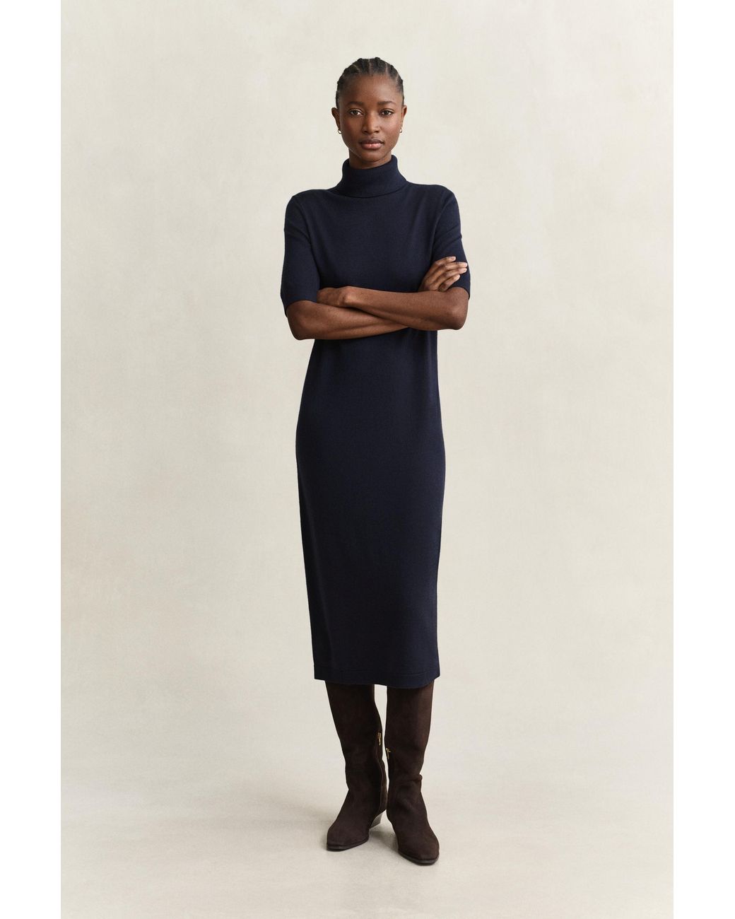 Gant Blue Merino Wool Turtleneck Dress Evening