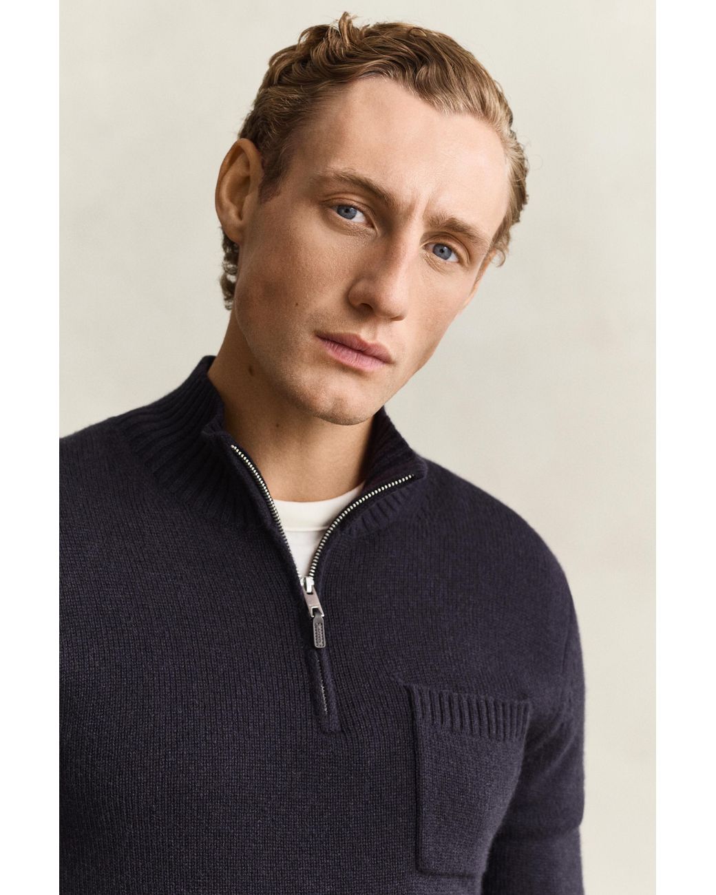 Gant Blue Cashmere Half-Zip Sweater Evening for men